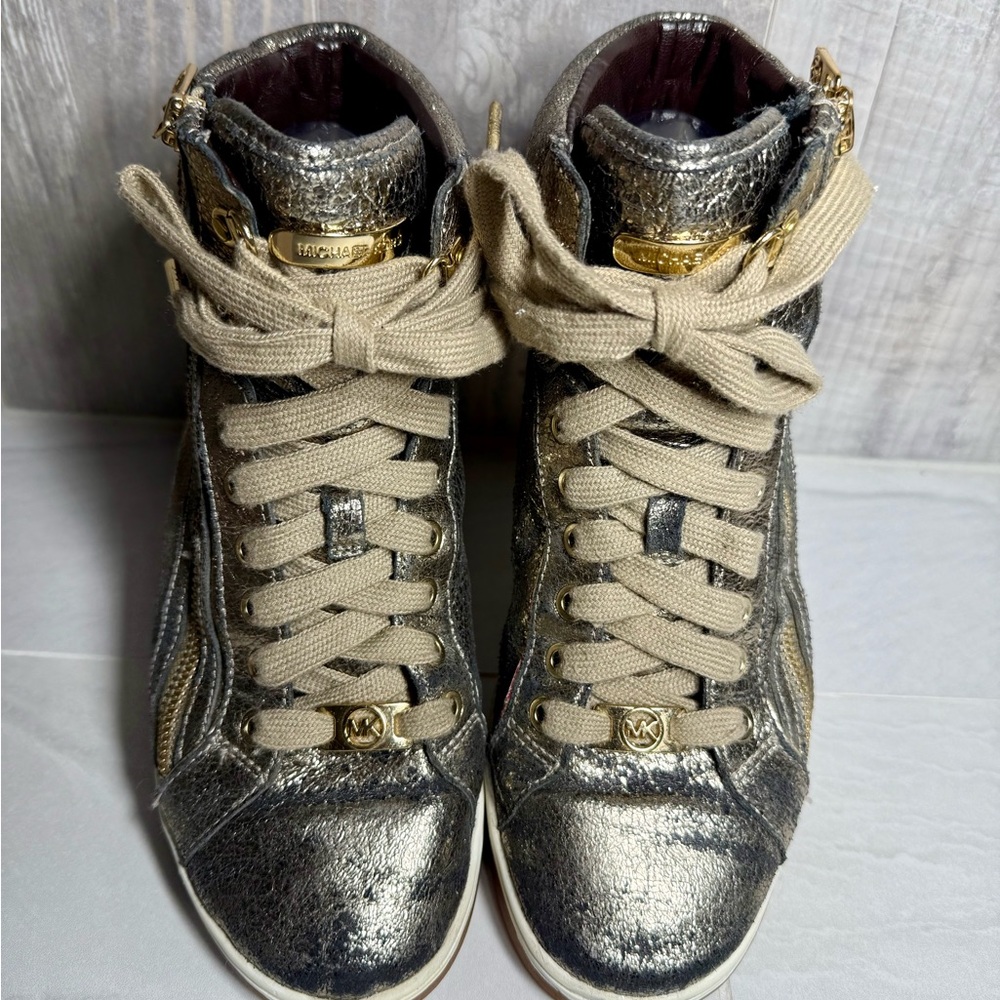 Michael Kors GOLD Metallic High-Top Lace Up Sneakers Womens 7.5